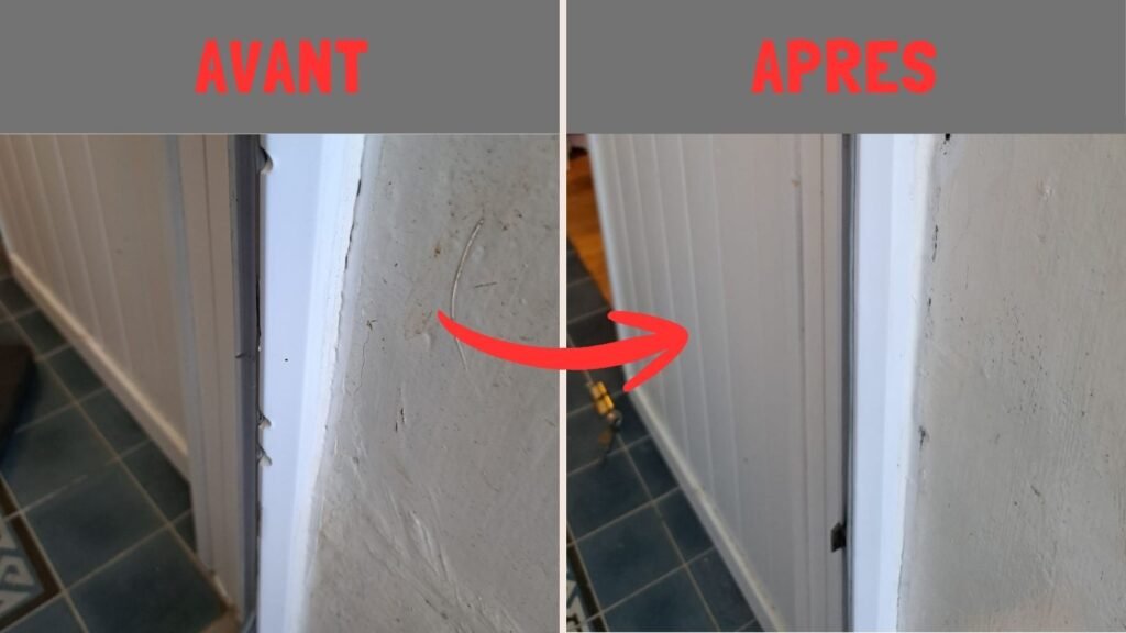 Réparation du dormant d’une porte PVC après cambriolage : impacts et éclats avant et après intervention de Serrurier Express H24. Réparation du dormant d’une porte PVC après cambriolage : impacts et éclats avant et après intervention de Serrurier Express H24.