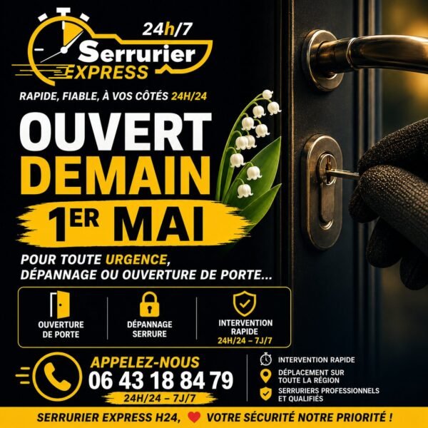Serrurier Express H24 ouvert le 1er mai – urgence serrurerie 24h/24 Haut-Rhin Belfort