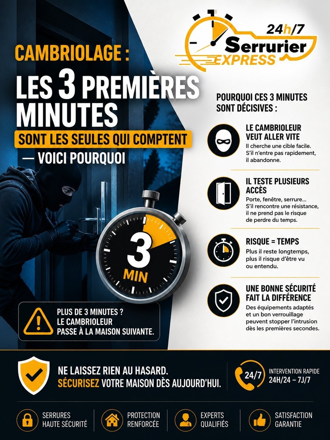 Cambriolage : les 3 premières minutes décisives — sécurisez votre porte - Serrurier Express H24