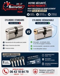 Cylindre Débrayable vs Cylindre Standard : Pourquoi Faire le Bon Choix pour Votre Sécurité ? 1 Cylindre débrayable haute sécurité avec carte de propriété - Serrurier Express H24