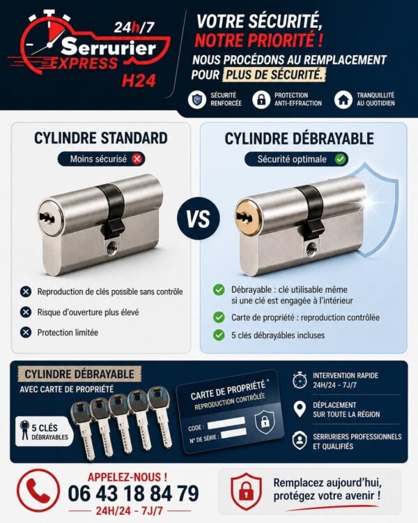 Cylindre débrayable haute sécurité avec carte de propriété - Serrurier Express H24