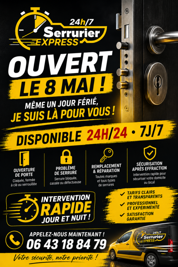 Serrurier Express H24 – Ouvert le 8 mai, urgence serrurerie 24h/24 Belfort Colmar