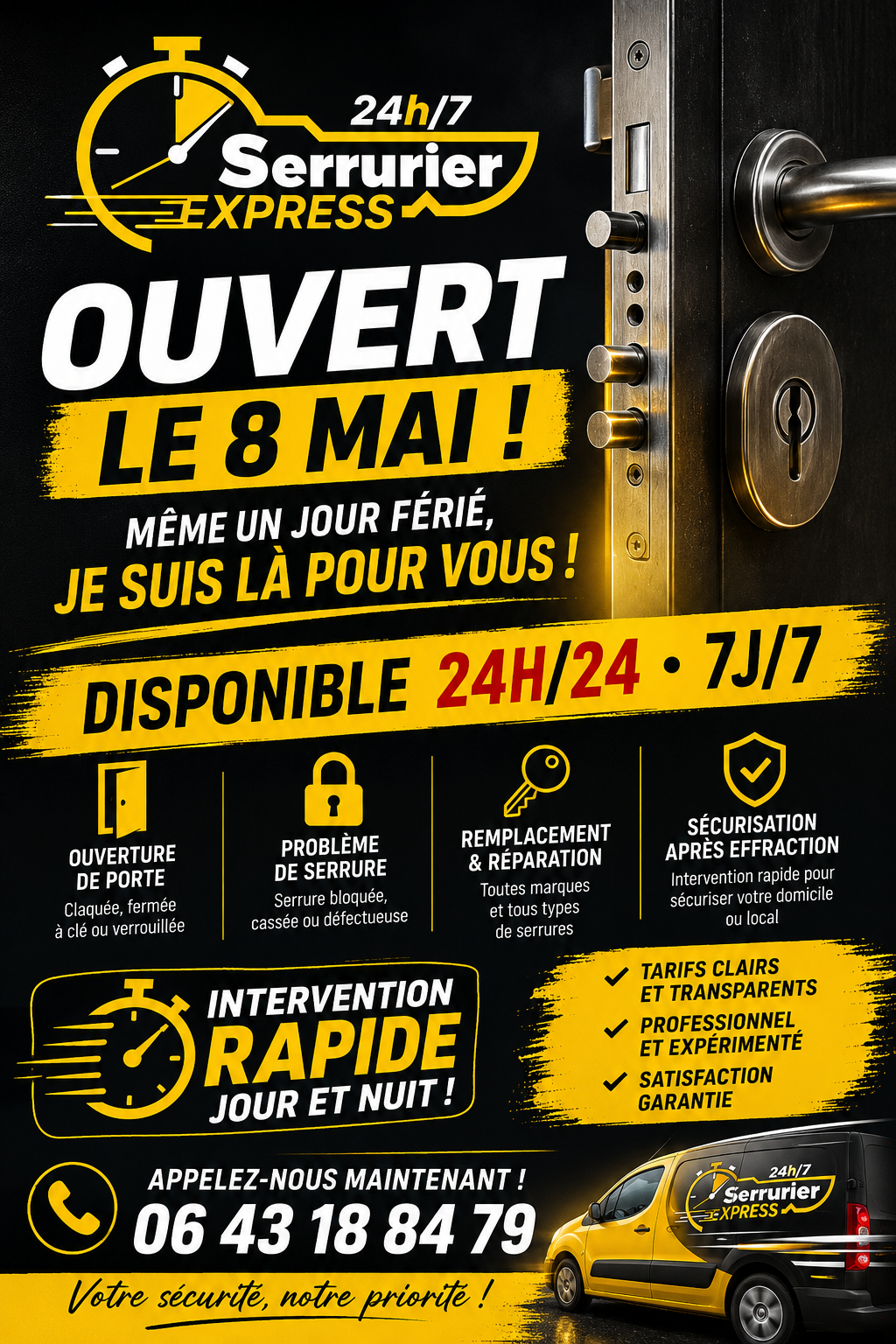Serrurier Express H24 – Ouvert le 8 mai, urgence serrurerie 24h/24 Belfort Colmar