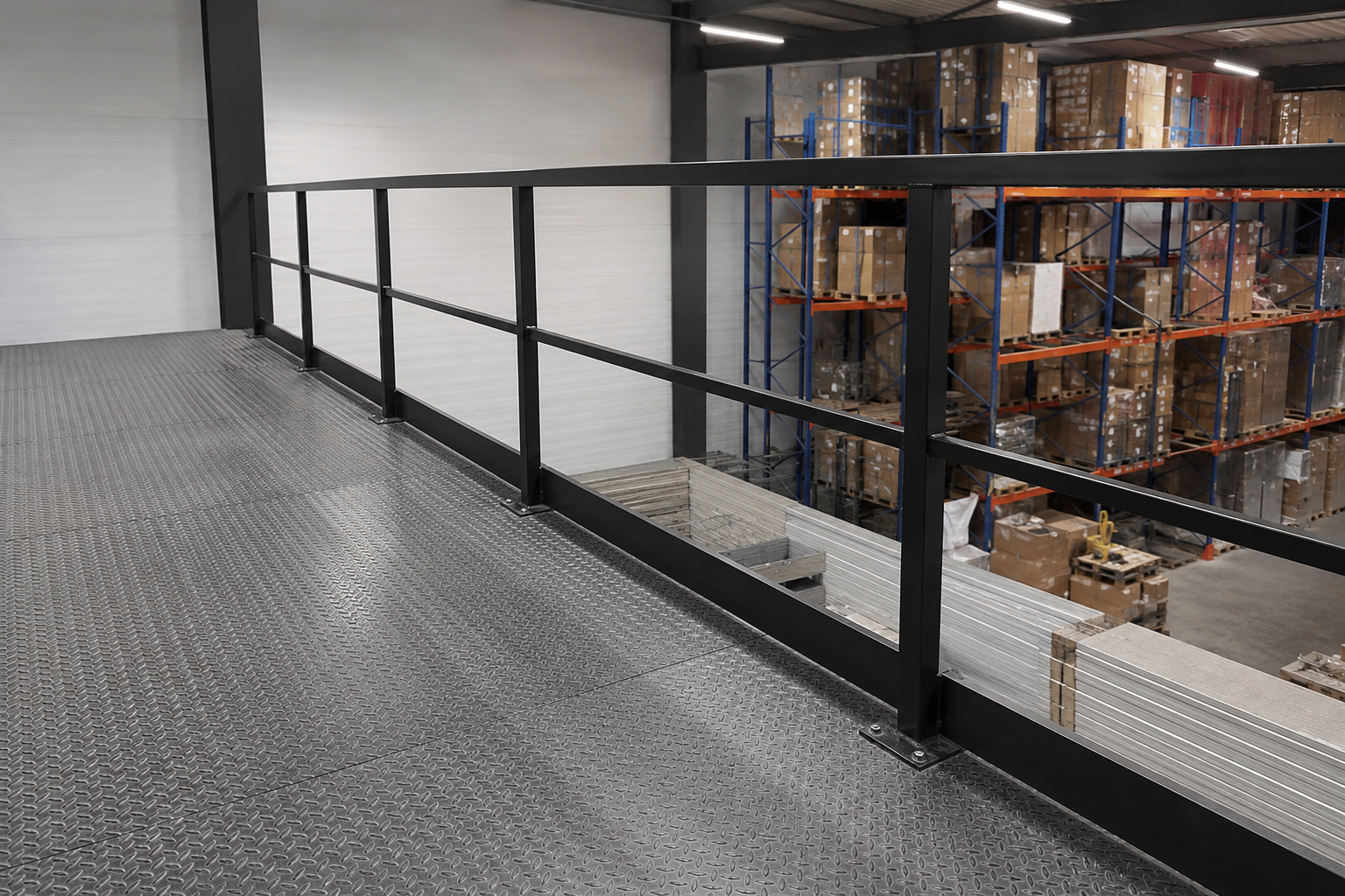 Garde-corps métallique de mezzanine industrielle